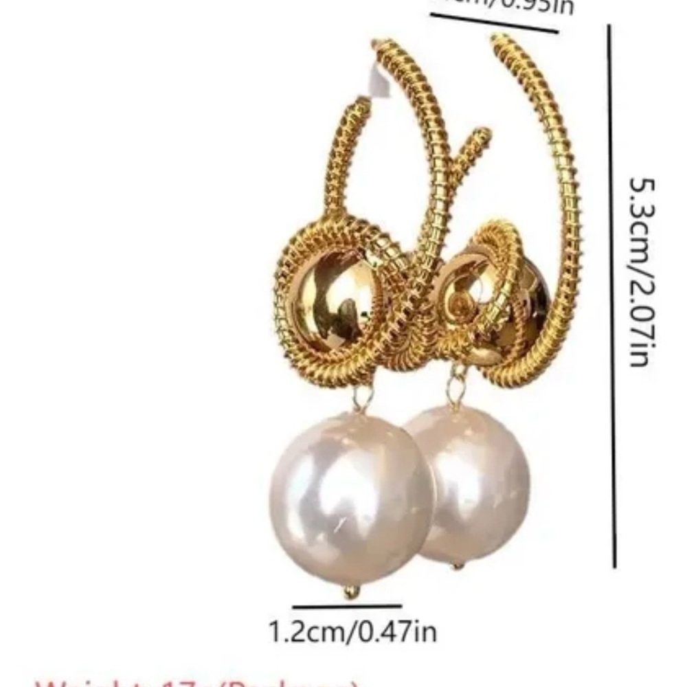Elegant Gold and Pearl Drop Earrings - Picture 9 of 14